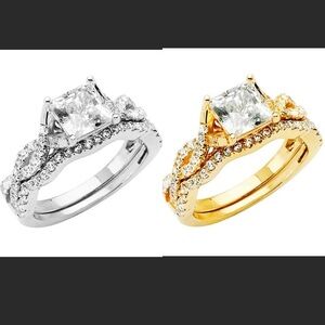 2pc set 14K Woven Trellis Princess Engagement Ring